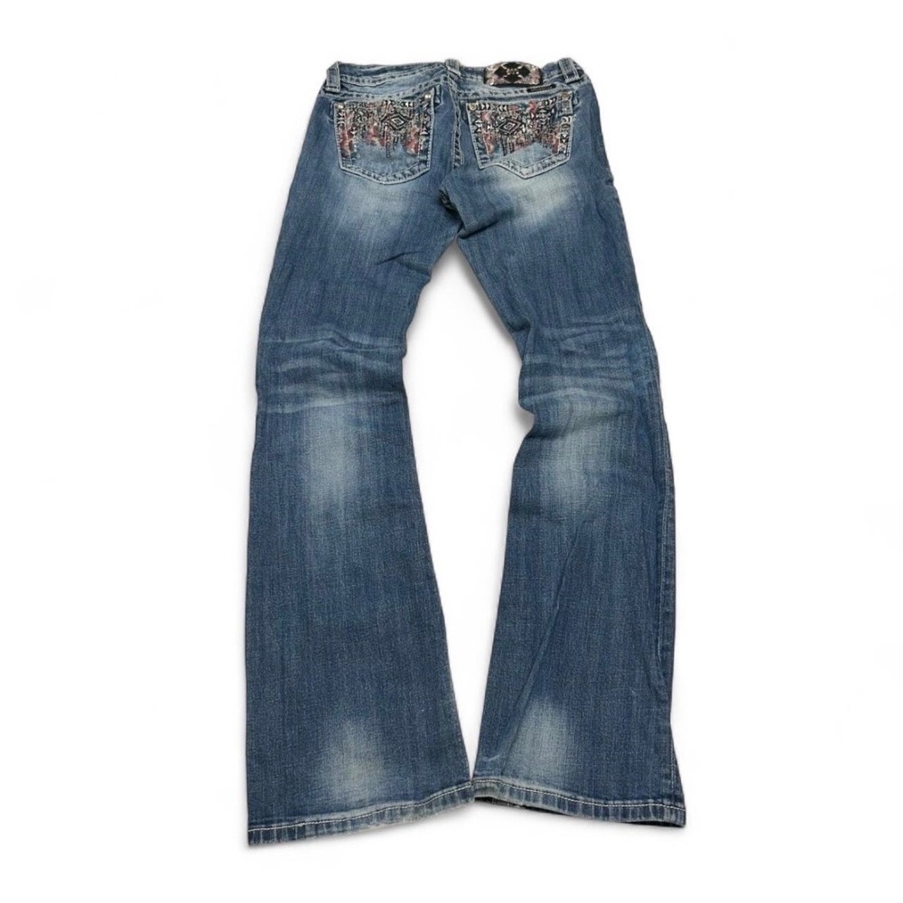 Miss Me Bootcut Jeans Medium Wash Embellished Rhinestone Flap Pocket - Picture 1 of 10